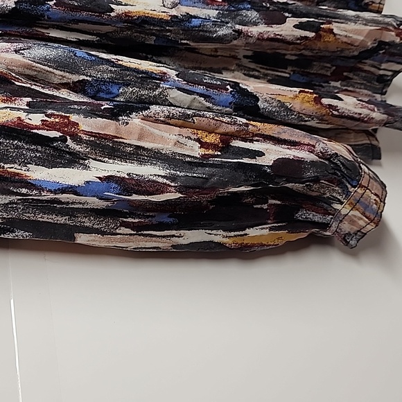 beachlunchlounge sz M beautiful watercolor long sleeve collared  buttons blouse - Picture 2 of 9